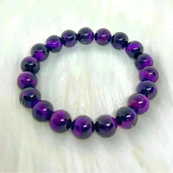 Purple Violet Tiger Eye Stone Bracelet - Picture 6 of 6
